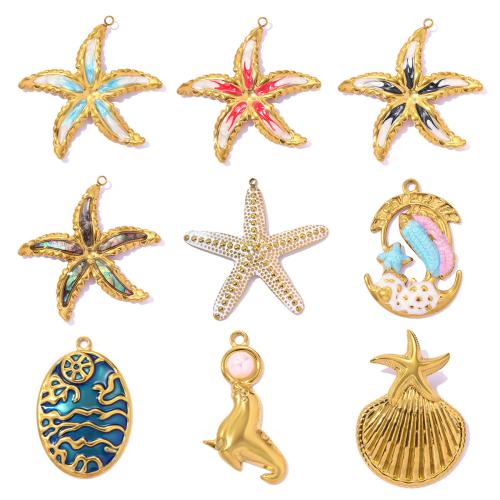 Stainless Steel Animal Pendants, with Plastic Pearl, gold color plated, DIY & different styles for choice & enamel, more colors for choice, 3PCs/Bag, Sold By Bag