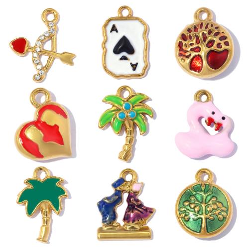 Stainless Steel Pendants, gold color plated, DIY & different styles for choice & enamel & with rhinestone, more colors for choice, 3PCs/Bag, Sold By Bag