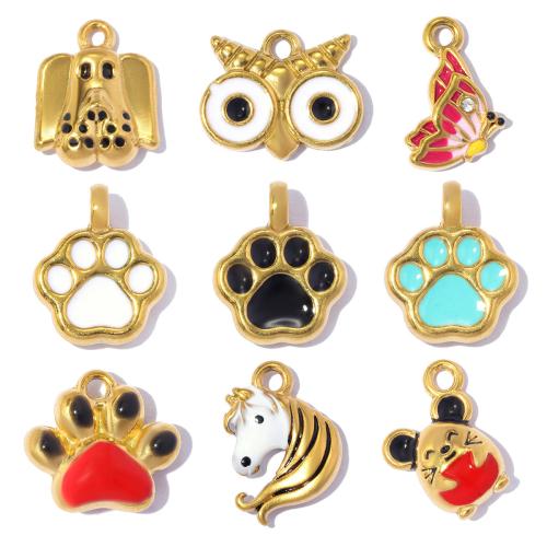 Stainless Steel Animal Pendants, gold color plated, DIY & different styles for choice & enamel & with rhinestone, more colors for choice, 3PCs/Bag, Sold By Bag