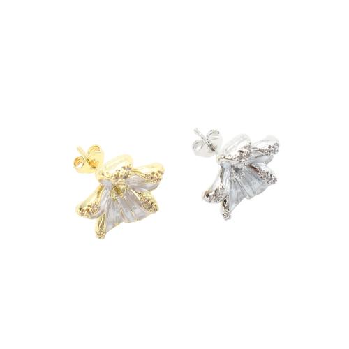 Brass Earring Stud Components, Flower, plated, DIY, more colors for choice, 16.40x16.10x15.60mm, Sold By Pair