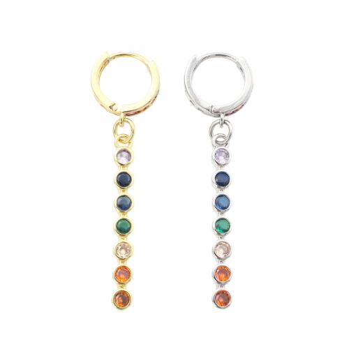 Composant pendente en laiton pour boucle d'oreille, Placage, pavé de micro zircon & pour femme, plus de couleurs à choisir, earring size 34.7x4x2.7mm, ring size 13.9/10.5mm, Vendu par paire