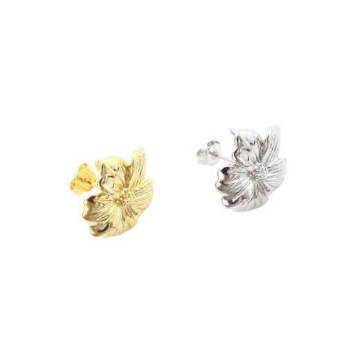 Clou boucle d'oreille en laiton, fleur, Placage, DIY, plus de couleurs à choisir, 15x17x17mm, Vendu par paire