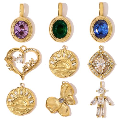 Colgantes de Circonia Cúbica, Partículas de acero, chapado en color dorado, Bricolaje & diferentes estilos para la opción & con circonia cúbica, más colores para la opción, 3PCs/Bolsa, Vendido por Bolsa