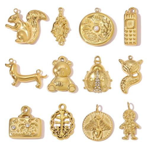 Colgantes Titanium, Partículas de acero, con Perlas plásticas, chapado en color dorado, Bricolaje & diferentes estilos para la opción & con diamantes de imitación, más colores para la opción, 3PCs/Bolsa, Vendido por Bolsa