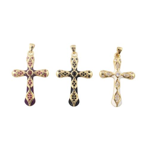 Cúbicos Circonia Colgante Latón Micro pavimenta, metal, Cruces, chapado en color dorado, Bricolaje & micro arcilla de zirconia cúbica & esmalte, más colores para la opción, 37.90x24.80x3.90mm, Vendido por UD
