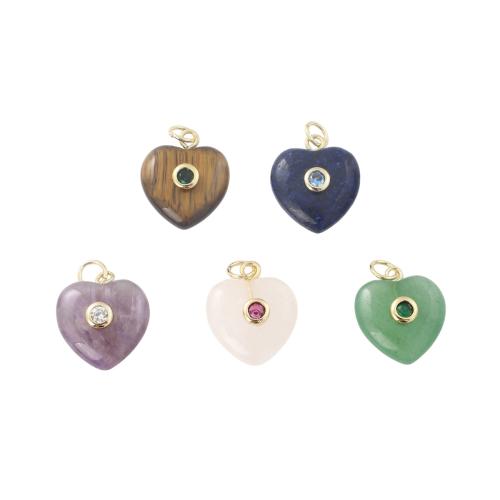 Colgantes de Gemas, metal, con Piedras preciosas, Corazón, chapado en color dorado, Bricolaje & micro arcilla de zirconia cúbica, más colores para la opción, 17x15x6.40mm, Vendido por UD