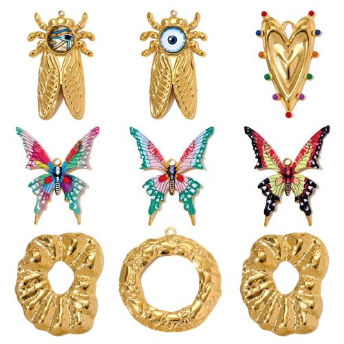 Pendentifs en titane, Acier titane, avec Pierre de verre, Placage de couleur d'or, DIY & styles différents pour le choix & émail, plus de couleurs à choisir, 3PC/sac, Vendu par sac