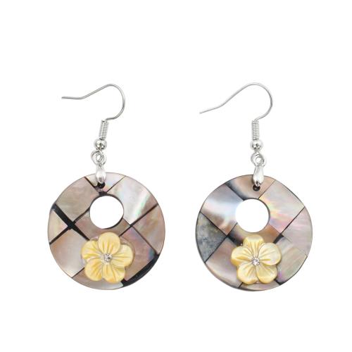 Black Shell Drop Earring, with Brass, fashion jewelry & for woman & with rhinestone & hollow, 52x29x7mm, Sold By Pair