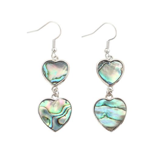 Abalone Shell Drop Earring, with Brass, Heart, fashion jewelry & for woman, 56x17x2.50mm, Sold By Pair