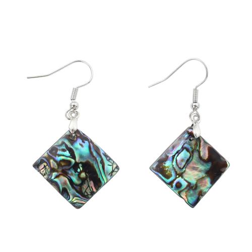 Abalone Shell Drop Earring, with Brass, Rhombus, fashion jewelry & for woman, 48x26x1.70mm, Sold By Pair