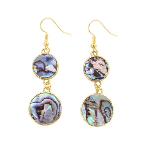 Abalone Shell Drop Earring, with Brass, Flat Round, fashion jewelry & for woman, 60x18x2.30mm, Sold By Pair