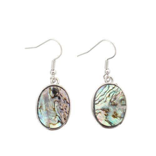 Abalone Shell Drop Earring, with Brass, Flat Oval, fashion jewelry & for woman, 41x16x2.80mm, Sold By Pair