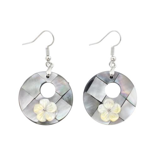 Black Shell Drop Earring, with Brass, fashion jewelry & for woman & with rhinestone & hollow, 50x28x5.80mm, Sold By Pair