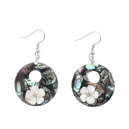 Abalone Shell Drop Earring, with White Shell & Brass, fashion jewelry & for woman & with rhinestone & hollow, 52x29x5.80mm, Sold By Pair