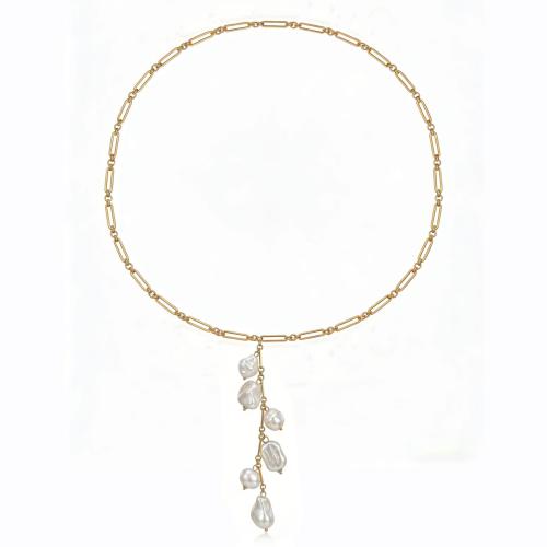 Edelstahl Schmuck Halskette, mit Kunststoff Perlen, plattiert, Modeschmuck & für Frau, farbenfroh, verkauft per ca. 70 cm Strang