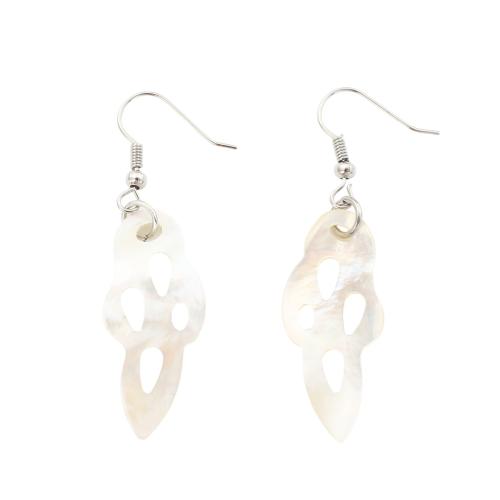 Nácar Blanca Pendientes con Colgantes, con metal, Joyería & para mujer & hueco, 55x15x1mm, Vendido por Par