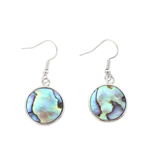 coquille d'ormeau Boucle d'oreille goutte, avec laiton, Plat rond, bijoux de mode & pour femme, 39x18x2.80mm, Vendu par paire