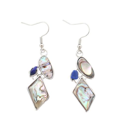 coquille d'ormeau Boucle d'oreille goutte, avec laiton, Motif géométrique, bijoux de mode & pour femme, 56x15x4mm, Vendu par paire