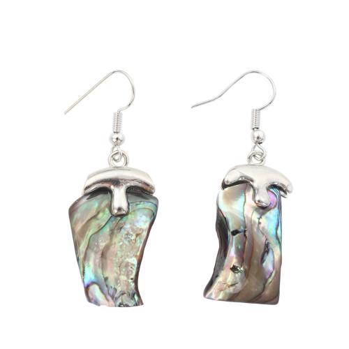 coquille d'ormeau Boucles d'oreilles asymétriques, avec laiton, Motif géométrique, bijoux de mode & pour femme, 49x19x1.50mm, Vendu par paire
