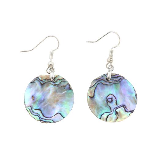 Abalone Shell Drop Earring, with Brass, Flat Round, fashion jewelry & for woman, 46x25x2.20mm, Sold By Pair