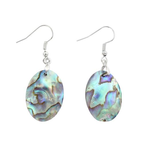 Nácar de Abulón Pendientes con Colgantes, con metal, Redondo Aplanado, Joyería & para mujer, 50x18x1mm, Vendido por Par