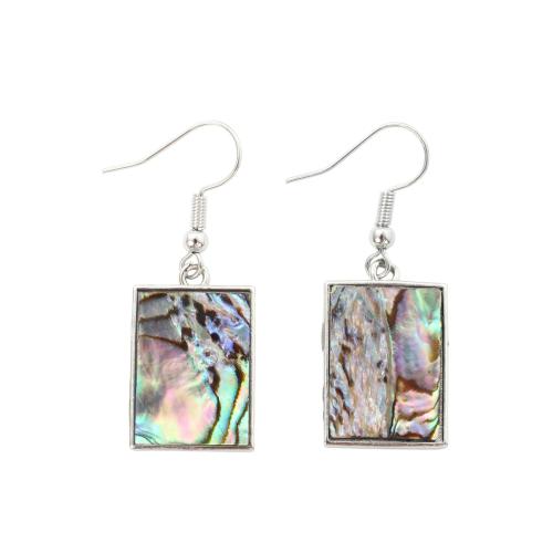 coquille d'ormeau Boucle d'oreille goutte, avec laiton, rectangle, bijoux de mode & pour femme, 40x15x2.50mm, Vendu par paire