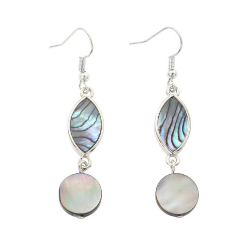 coquille d'ormeau Boucle d'oreille goutte, avec coquille noire & laiton, bijoux de mode & pour femme, 58x12x3.20mm, Vendu par paire