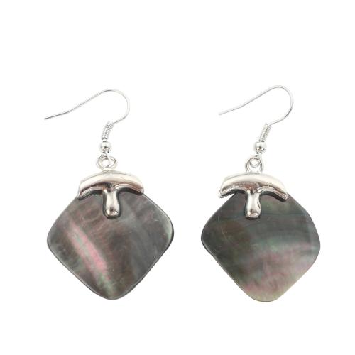 coquille noire Boucle d'oreille goutte, avec laiton, Motif géométrique, bijoux de mode & pour femme, 50x28x1.90mm, Vendu par paire