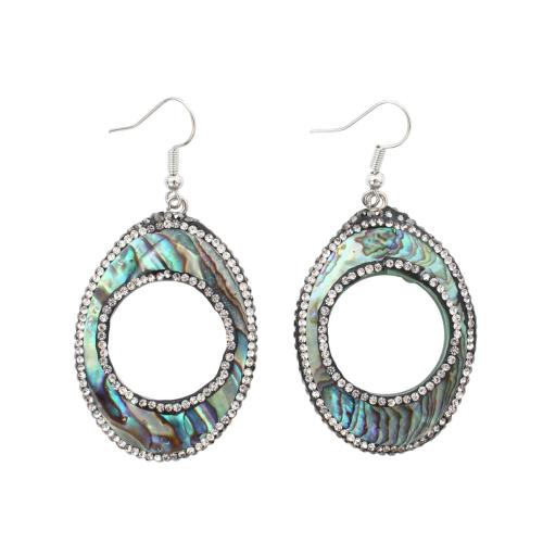 coquille d'ormeau Boucle d'oreille goutte, avec laiton, bijoux de mode & pour femme & avec strass & creux, 62x32x5.20mm, Vendu par paire