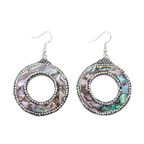 coquille d'ormeau Boucle d'oreille goutte, avec laiton, bijoux de mode & pour femme & avec strass & creux, 62x40x4.40mm, Vendu par paire