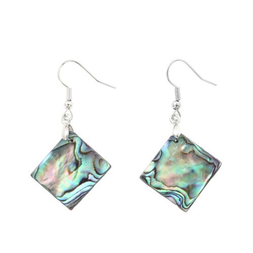 coquille d'ormeau Boucle d'oreille goutte, avec laiton, Losange, bijoux de mode & pour femme, 47x25x2mm, Vendu par paire