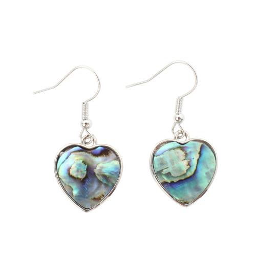 coquille d'ormeau Boucle d'oreille goutte, avec laiton, coeur, bijoux de mode & pour femme, 36x17x2.50mm, Vendu par paire
