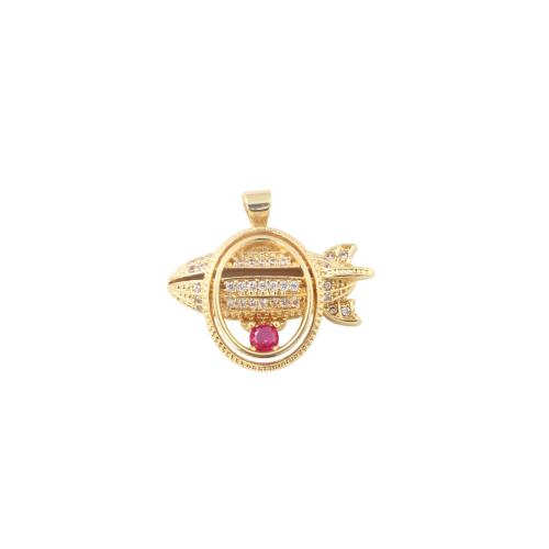 Cubic Zirconia Micro Pave Brass Pendants, gold color plated, DIY & micro pave cubic zirconia, 19.10x23.40x6.50mm, Sold By PC