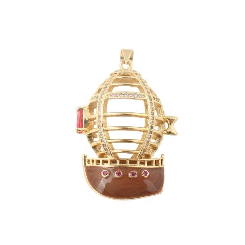 Befestigter Zirkonia Messing Anhänger, goldfarben plattiert, DIY & Micro pave Zirkonia & Emaille & hohl, 37.30x27.10x13.50mm, verkauft von PC