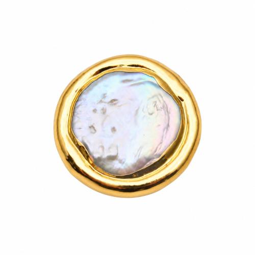 Natural Freshwater Pearl Loose Beads, with Brass, Flat Round, gold color plated, DIY, 25mm, Sold By PC