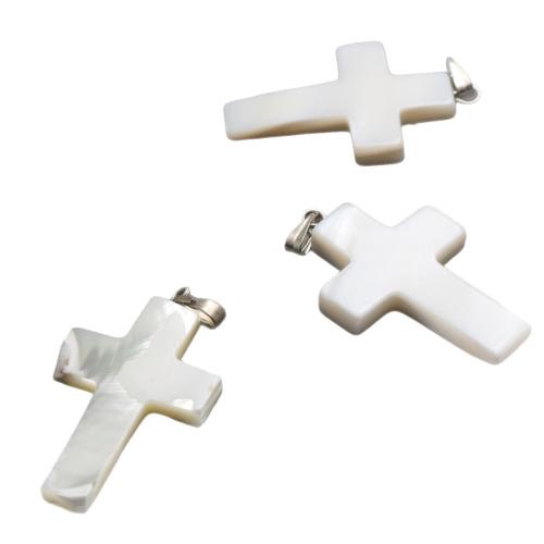 Pendentifs de coquillages blancs naturels, coquille blanche, croix, poli, DIY, blanc, 33x20mm, Vendu par PC