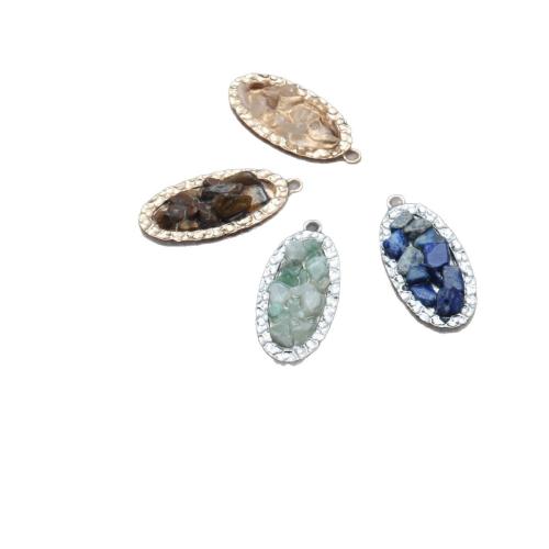 Gemstone Jewelry Pendants, with Tibetan Style, Oval, plated, DIY, mixed colors, 21x46x7mm, Sold By PC