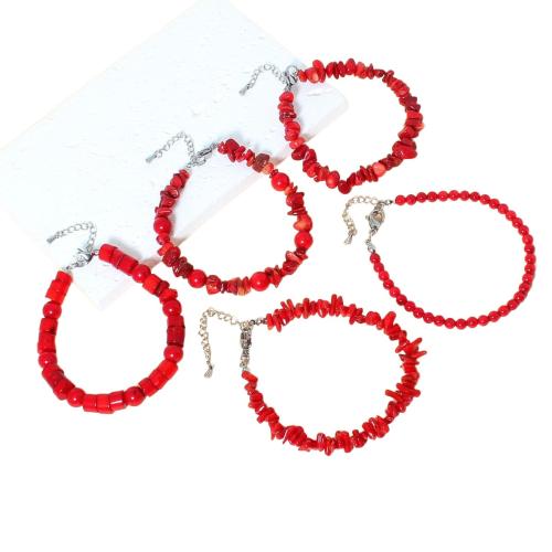 Coral sintético Pulsera, con acero inoxidable 304, diferentes estilos para la opción & para mujer, beads size 4-8mm, longitud:aproximado 18 cm, Vendido por UD