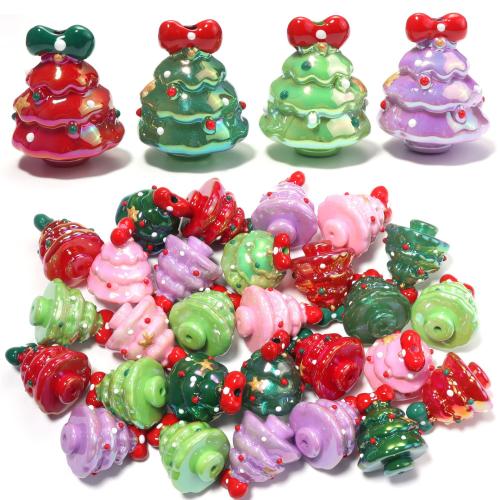 Granos de acrílico de la joyería, Árbol de Navidad, chapado en UV, Bricolaje, más colores para la opción, 28x34mm, agujero:aproximado 2.8mm, Vendido por UD