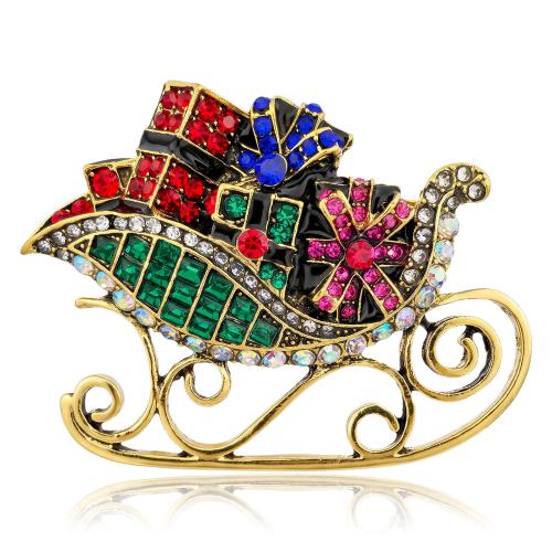 alliage de zinc broche, Placage de couleur d'or, Conception de Noël & pour femme & avec strass, 66x50mm, Vendu par PC