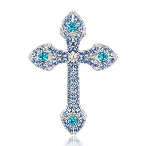 alliage de zinc broche, croix, Placage, pour femme & avec strass, plus de couleurs à choisir, 33x45mm, Vendu par PC