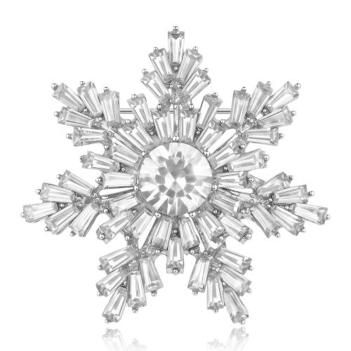 Tibetan Style Brooch, Snowflake, plated, Christmas Design & for woman & with rhinestone, more colors for choice, 35x35mm, Sold By PC