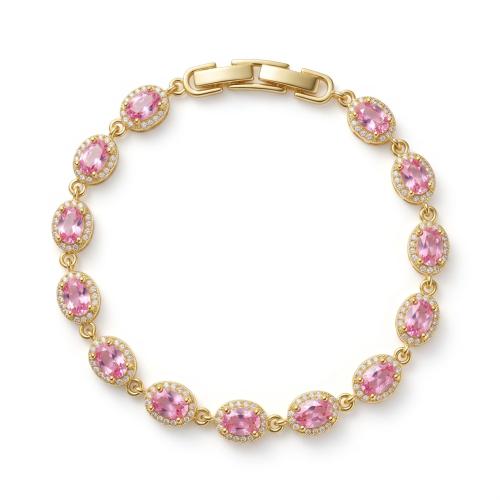 aleación de zinc Pulsera, con 2cm extender cadena, chapado, micro arcilla de zirconia cúbica & para mujer, más colores para la opción, longitud:aproximado 17 cm, Vendido por UD