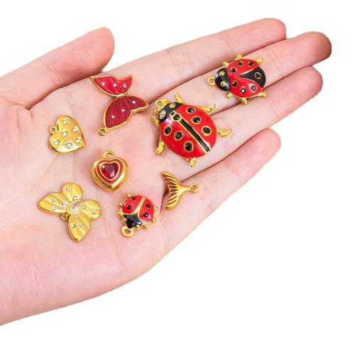 Edelstahl Schmuck Anhänger, 304 Edelstahl, goldfarben plattiert, DIY & verschiedene Stile für Wahl & Emaille & mit Strass, 10PCs/Tasche, verkauft von Tasche
