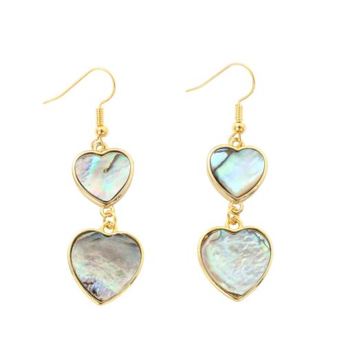 coquille d'ormeau Boucle d'oreille goutte, avec laiton, coeur, bijoux de mode & pour femme, 56x17x2.90mm, Vendu par paire