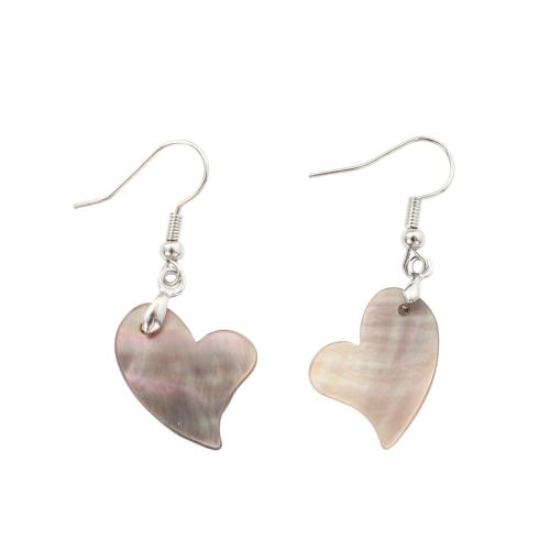 coquille noire Boucle d'oreille goutte, avec laiton, coeur, bijoux de mode & pour femme, 44x15x1.80mm, Vendu par paire