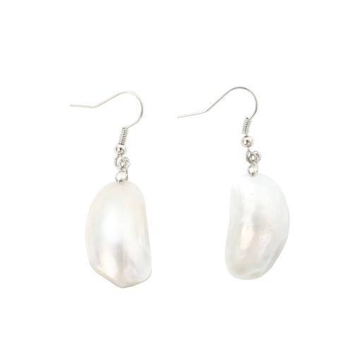 coquille blanche Boucle d'oreille goutte, avec laiton, bijoux de mode & pour femme, 48x15x9.10mm, Vendu par paire