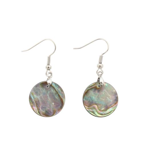 coquille d'ormeau Boucle d'oreille goutte, avec laiton, Plat rond, bijoux de mode & pour femme, 41x18x1.30mm, Vendu par paire
