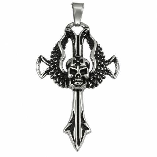 Stainless Steel Cross Pendants, Skull Cross, DIY & blacken, 30x47x6mm, Hole:Approx 5x8mm, 10PCs/Lot, Sold By Lot