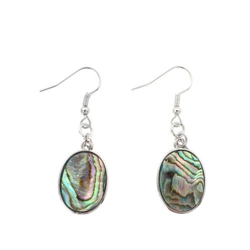 Abalone Shell Drop Earring, with Brass, Flat Oval, fashion jewelry & for woman, 47x15x2.60mm, Sold By Pair